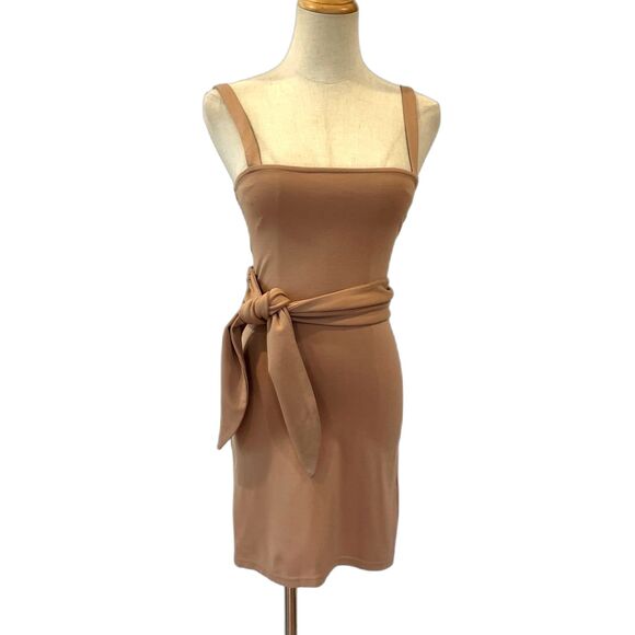 Lovers + Friends Meridith Nude Mini Bodycon Dress XS Side Tie Stretch - Picture 2 of 8